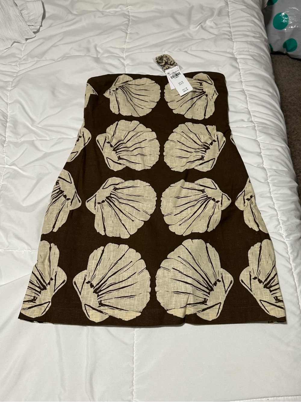 The A&F Scarlett Strapless Linen-Blend Skort in Brown Shell Print XS - Picture 2 of 5